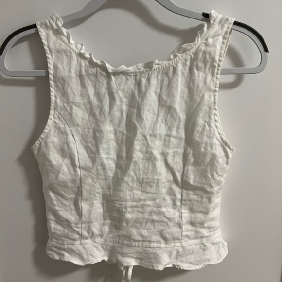 Reformation Kiera Tank Linen white Sleeveless Ruffle Ruffles crop Scoop tie top - Picture 7 of 7